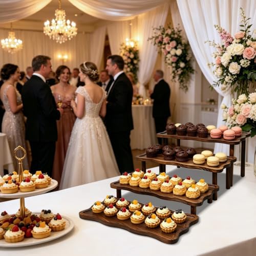 4 Tier 16" Large Wood Cupcake Stand, Portable Rustic Tray for Party in Retro Color, alternate view 4