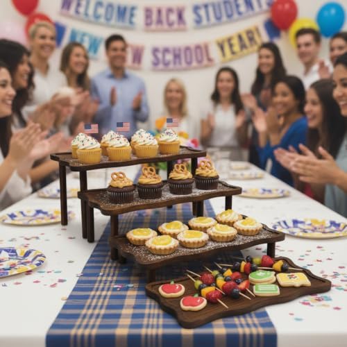 4 Tier 16" Large Wood Cupcake Stand, Portable Rustic Tray for Party in Retro Color, alternate view 5