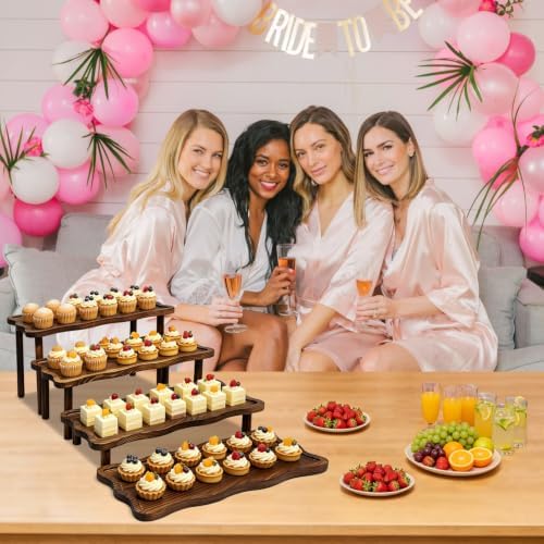 4 Tier 16" Large Wood Cupcake Stand, Portable Rustic Tray for Party in Retro Color, alternate view 6