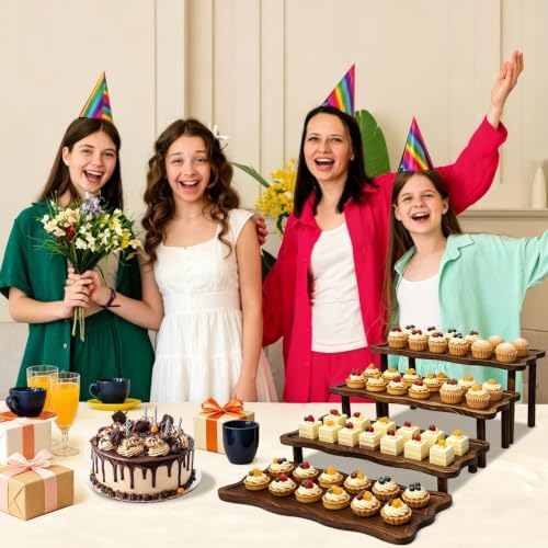 4 Tier 16" Large Wood Cupcake Stand, Portable Rustic Tray for Party in Retro Color, alternate view 7