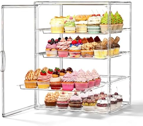 4 Tier Acrylic Cupcake Display Case Stand with Slide-Out Tray in Clear