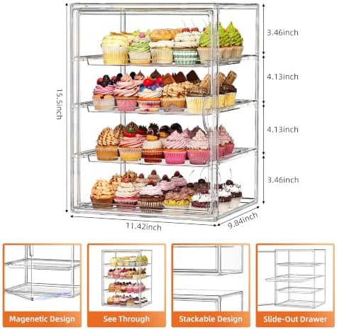 4 Tier Acrylic Cupcake Display Case Stand with Slide-Out Tray in Clear, alternate view 3