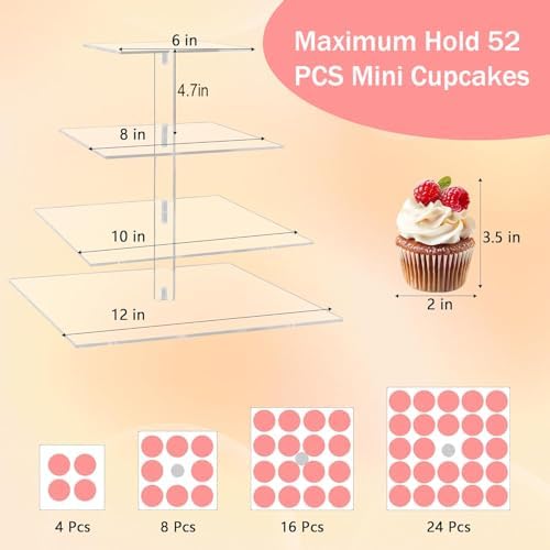 4 Tier Acrylic Cupcake Stand, Premium Cupcake Holder, Acrylic Cupcake Tower Display Cady Bar Party Décor â, alternate view 3