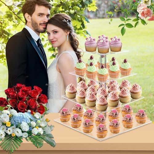 4 Tier Acrylic Cupcake Stand, Premium Cupcake Holder, Acrylic Cupcake Tower Display Cady Bar Party Décor â, alternate view 4