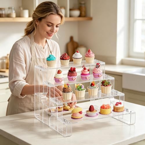 4‐Tier Acrylic Display Riser, Clear Cupcake Stand, Perfume Organizer in Clear, alternate view 2