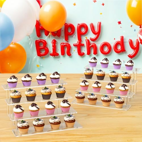 4 Tier Acrylic Display Risers, Clear Perfume Organizer, Cupcake Stand in 15.3x7.6x5.8 inch in Clear, alternate view 2