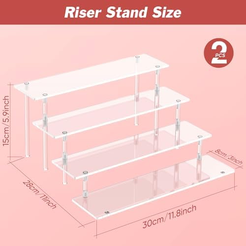 4 Tier Acrylic Display Risers, Clear Perfume Organizer, Cupcake Stand in 15.3x7.6x5.8 inch in Clear, alternate view 3