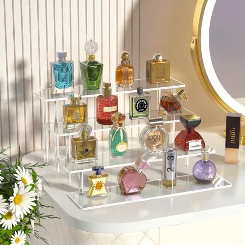 4 Tier Acrylic Display Risers, Clear Perfume Organizer, Cupcake Stand in 15.3x7.6x5.8 inch in Clear, alternate view 6