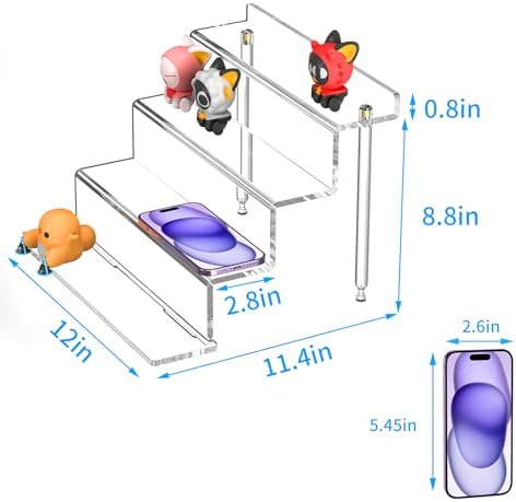 4 Tier Acrylic Riser Display Stands Shelf for Amiibo Funko,12"1 Pack in Clear, alternate view 2