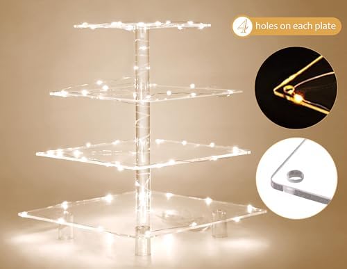 4 Tier Acrylic Square Cupcake Stand with Light -Serving Tray in Yellow Light (Battery), alternate view 4