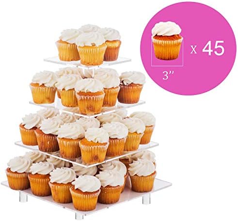 4 Tier Acrylic Square Cupcake Stand with Light -Serving Tray in Yellow Light (Battery), alternate view 6