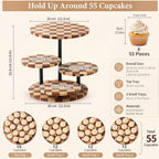 4 Tier Checkerboard Wood Cupcake Tower Stand for 50 Cupcakes, 360°Rotating in Natural Wood Checkered Pattern, alternate view