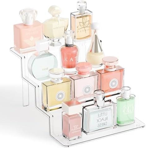 4 Tier Clear Acrylic Display Risers,9 Inch Large Perfume Organizer, Colonge Stand and Cupcake Risers, Acrylic