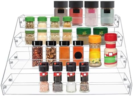 4-Tier Clear Acrylic Spice Rack Organizer for Cabinet Countertop in Clear