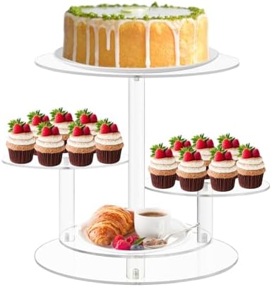 4 Tier Clear Cake and Cupcake Stand Combo for Birthday Party Decor, Acrylic Cupcake Tower Stand for 50 Cupcakes