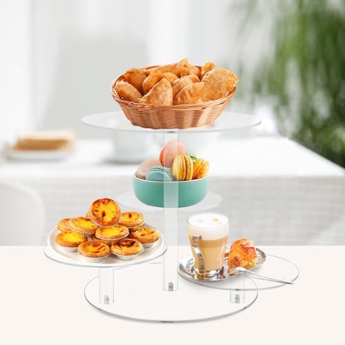 4 Tier Clear Cake and Cupcake Stand Combo for Birthday Party Decor, Acrylic Cupcake Tower Stand for 50 Cupcakes, alternate