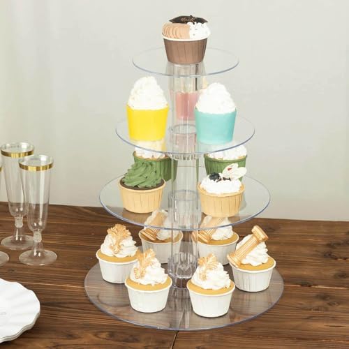 4-Tier Clear Heavy Duty Round Acrylic Cake Stand, Cupcake Tower Dessert Holder Display Stand with Film Sheets