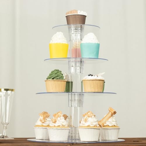4-Tier Clear Heavy Duty Round Acrylic Cake Stand, Cupcake Tower Dessert Holder Display Stand with Film Sheets, alternate view