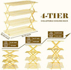 4 Tier Collapsible Cooling Rack - Adjustable Stainless Steel Baking Rack with Mesh Leak Proof, Foldable X-Shaped, alternate