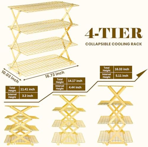 4 Tier Collapsible Cooling Rack - Adjustable Stainless Steel Baking Rack with Mesh Leak Proof, Foldable X-Shaped, alternate