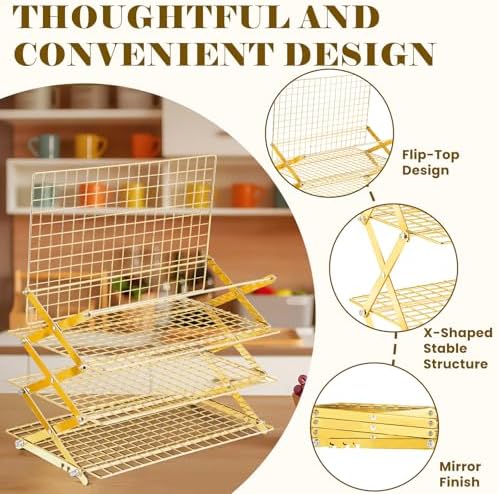 4 Tier Collapsible Cooling Rack - Adjustable Stainless Steel Baking Rack with Mesh Leak Proof, Foldable X-Shaped, alternate