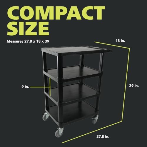 4-Tier Compact Multi-Purpose Utility Cart, Locking Wheels, Black in Black, alternate view 5