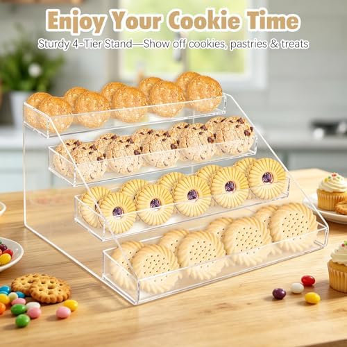 4 Tier Cookie Display Stand, Clear Acrylic Tiered Cupcake & Dessert Display Stand for Bakers, Vendors, Parties, alternate
