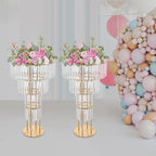 4 Tier Crystal Flower Stand, 2pcs Wedding Gold Vases Centerpieces with Hanging Crystals, Round Chandelier, alternate view 5