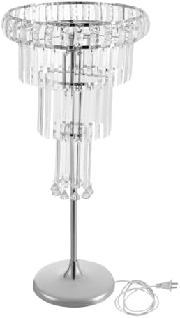 4 Tier Crystal Flower Stand, 2pcs Wedding Silver Vases Centerpieces with Hanging Crystals, Round Chandelier
