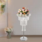 4 Tier Crystal Flower Stand, 2pcs Wedding Silver Vases Centerpieces with Hanging Crystals, Round Chandelier, alternate view 6
