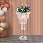 4 Tier Crystal Flower Stand, 2pcs Wedding Silver Vases Centerpieces with Hanging Crystals, Round Chandelier, alternate view 7