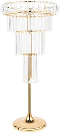4 Tier Crystal Flower Stand, Wedding Gold Vases Centerpieces with Hanging Crystals, Round Chandelier Pedestal
