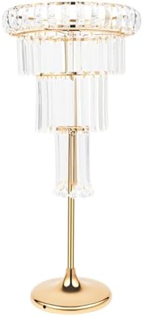 4 Tier Crystal Flower Stand, Wedding Gold Vases Centerpieces with Hanging Crystals, Round Chandelier Pedestal