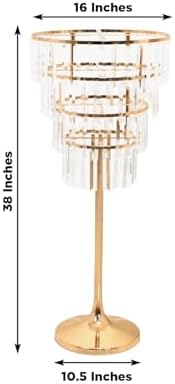 4-Tier Crystal Pendant Table Centerpiece Chandelier, Round Gold Metal Flower Stand - 38" Tall Wedding Pedestal, alternate