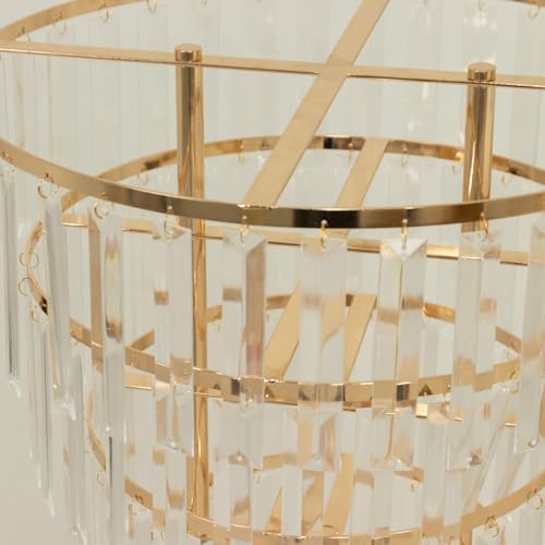 4-Tier Crystal Pendant Table Centerpiece Chandelier, Round Gold Metal Flower Stand - 38" Tall Wedding Pedestal, alternate