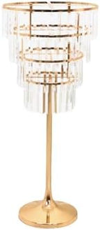 4-Tier Crystal Pendant Table Centerpiece Chandelier, Round Gold Metal Flower Stand - 38" Tall Wedding Pedestal, alternate