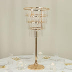 4-Tier Crystal Pendant Table Centerpiece Chandelier, Round Gold Metal Flower Stand - 38" Tall Wedding Pedestal, alternate