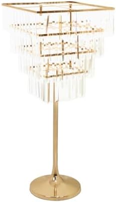 4-Tier Crystal Pendant Table Centerpiece Chandelier, Square Gold Metal Flower Stand - 38" Tall Wedding Pedestal, alternate