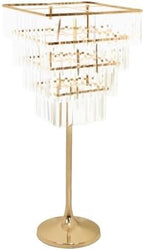 4-Tier Crystal Pendant Table Centerpiece Chandelier, Square Gold Metal Flower Stand - 38" Tall Wedding Pedestal, alternate