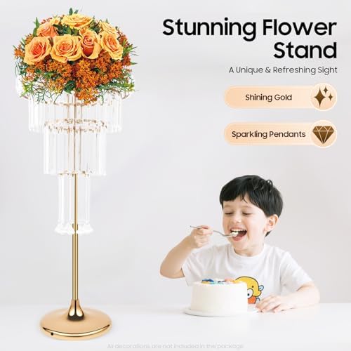 4 Tier Crystal Vase for Centerpieces, Gold Acrylic Display Stand in Gold, alternate view 3