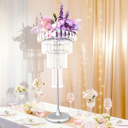 4 Tier Crystal Vase for Centerpieces Silver Acrylic Display Stand in Silver, alternate view 4