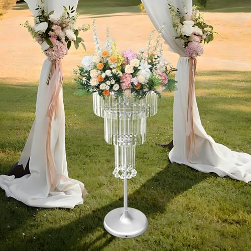 4 Tier Crystal Vase for Centerpieces Silver Acrylic Display Stand in Silver, alternate view 5