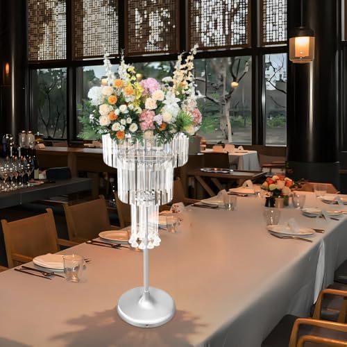 4 Tier Crystal Vase for Centerpieces Silver Acrylic Display Stand in Silver, alternate view 6
