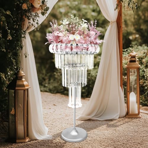4 Tier Crystal Vase for Centerpieces Silver Acrylic Display Stand in Silver, alternate view 7