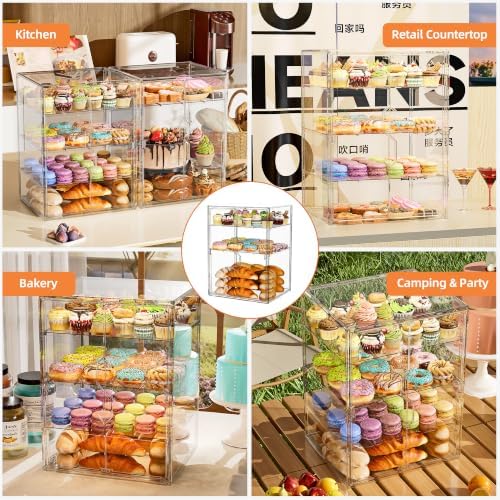 4 Tier Cupcake Stand Acrylic Cardboard Cupcake Tower Holder, Dessert Pastry Cookie Display Stand Case with 2 Lid, alternate
