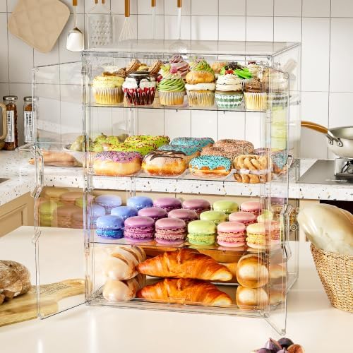 4 Tier Cupcake Stand Acrylic Cardboard Cupcake Tower Holder, Dessert Pastry Cookie Display Stand Case with 2 Lid, alternate