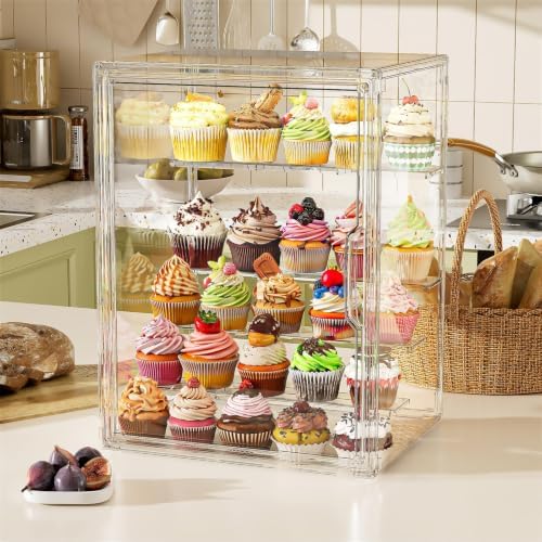 4 Tier Cupcake Stand Acrylic Cardboard Cupcake Tower Holder, Dessert Pastry Cookie Display Stand Case with Lid, alternate