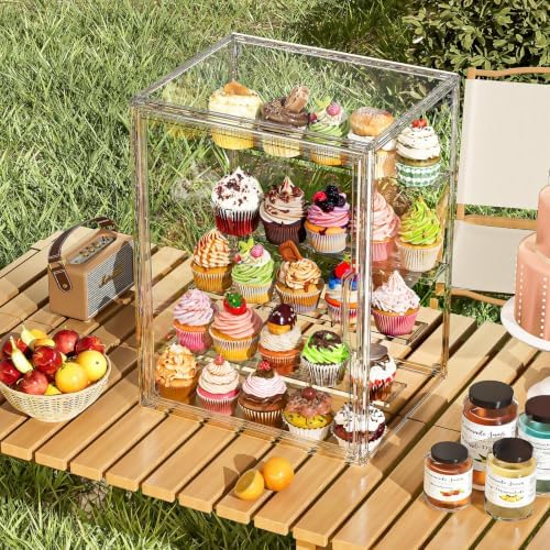 4 Tier Cupcake Stand Acrylic Cardboard Cupcake Tower Holder, Dessert Pastry Cookie Display Stand Case with Lid, alternate