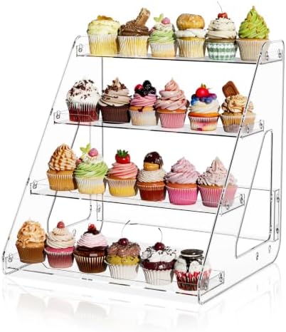 4 Tier Cupcake Stand Clear Bakery Cookie Display Riser, 1 Pack in 11.61"Wx10.43" D x12.2" H in Clear