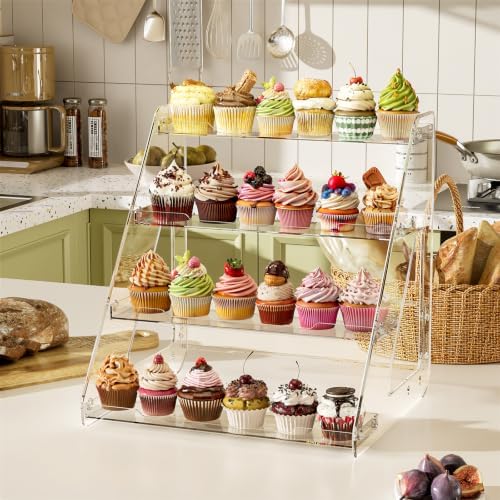 4 Tier Cupcake Stand Clear Bakery Cookie Display Riser, 1 Pack in 11.61"Wx10.43" D x12.2" H in Clear, alternate view 2